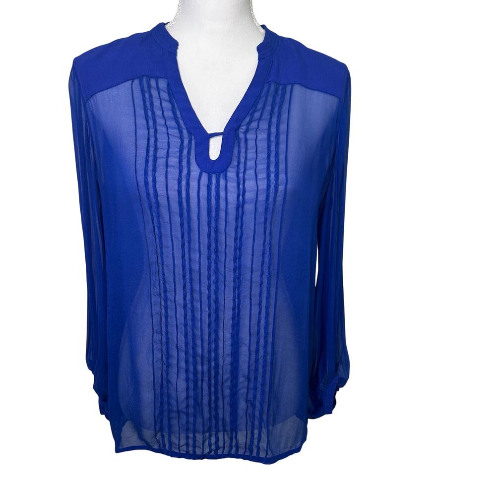 Diane von Furstenberg Tanyana popover sheer royal blue silk blouse size 8